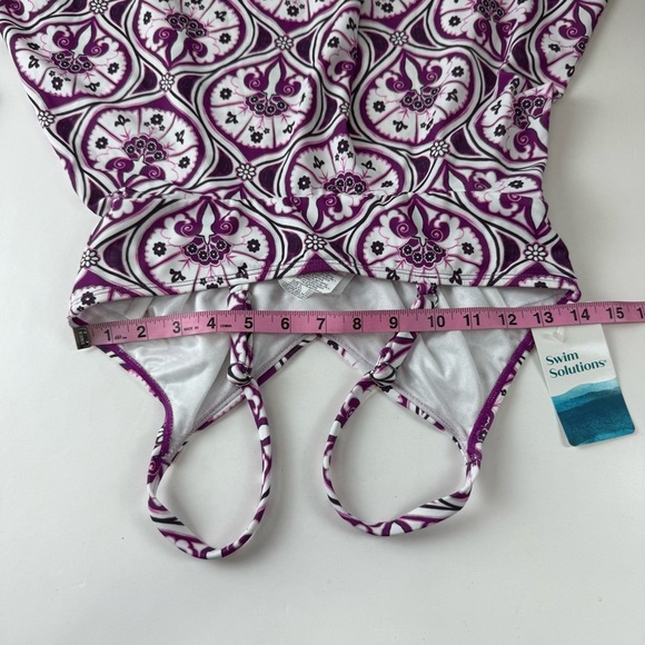 Swim Solutions Tankini Top Womens 8 Purple White Underwire Bust Support Floral - Picture 8 of 11